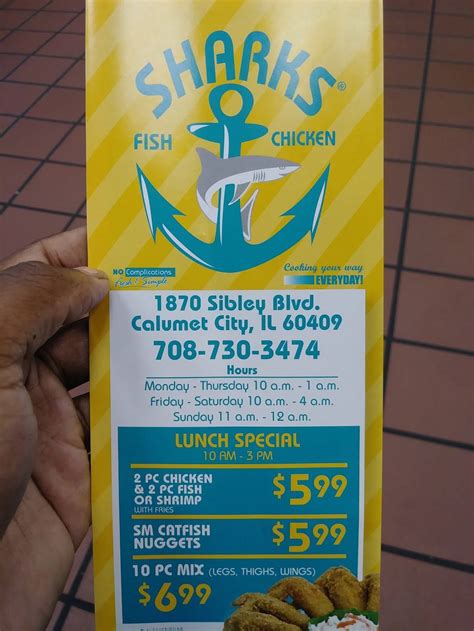 Sharks Fish & Chicken (State & Douglas) 4.4 (15 ratings) • Wings • $$. Read 5-Star Reviews. 1 State St, Calumet City, IL 60409. Enter your address above to see fees, and delivery + pickup estimates. $$ • Seafood Family Meals. Schedule. Fish Dinners & shrimp. Half Wings (Buffalo or Honey BBQ) 